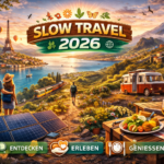 Ein Wanderer sitzt auf einem Felsen und blickt über ein weites Tal bei Sonnenaufgang als Symbol für tiefe Urlaubserlebnisse 2026.