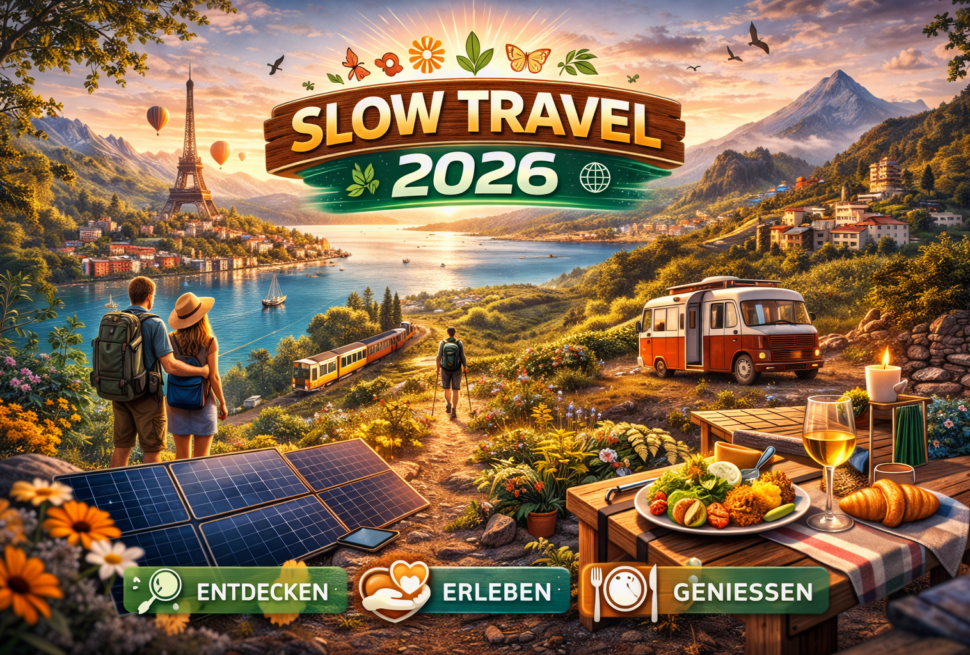 Ein Wanderer sitzt auf einem Felsen und blickt über ein weites Tal bei Sonnenaufgang als Symbol für tiefe Urlaubserlebnisse 2026.