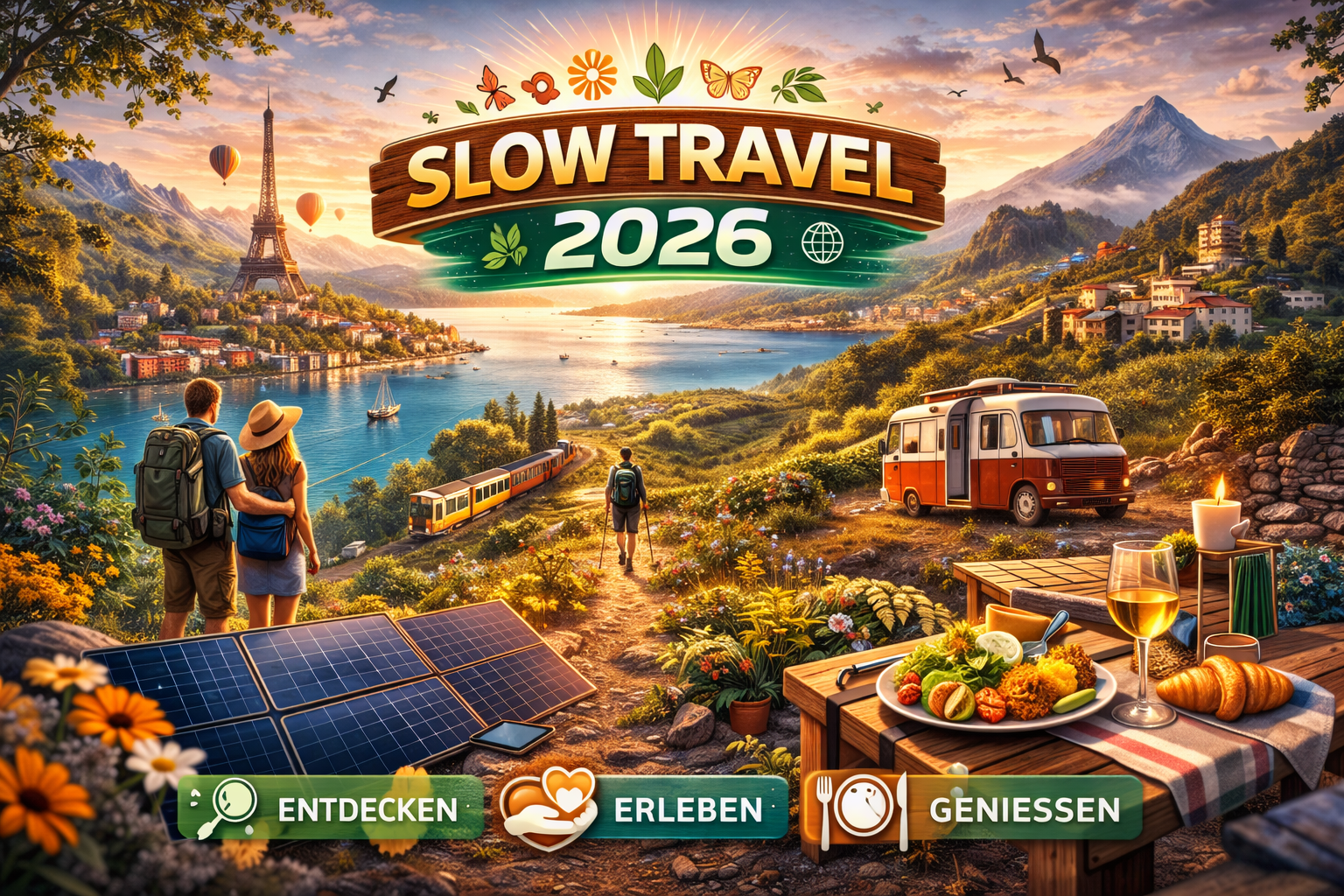 Ein Wanderer sitzt auf einem Felsen und blickt über ein weites Tal bei Sonnenaufgang als Symbol für tiefe Urlaubserlebnisse 2026.